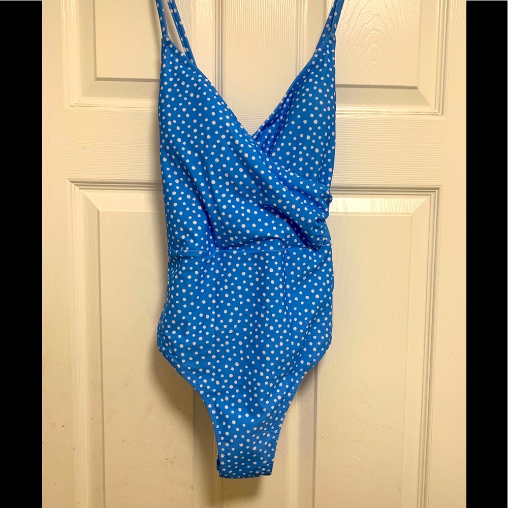 Blue/White Dot One Piece Wrap NWT Bathing Suit-L